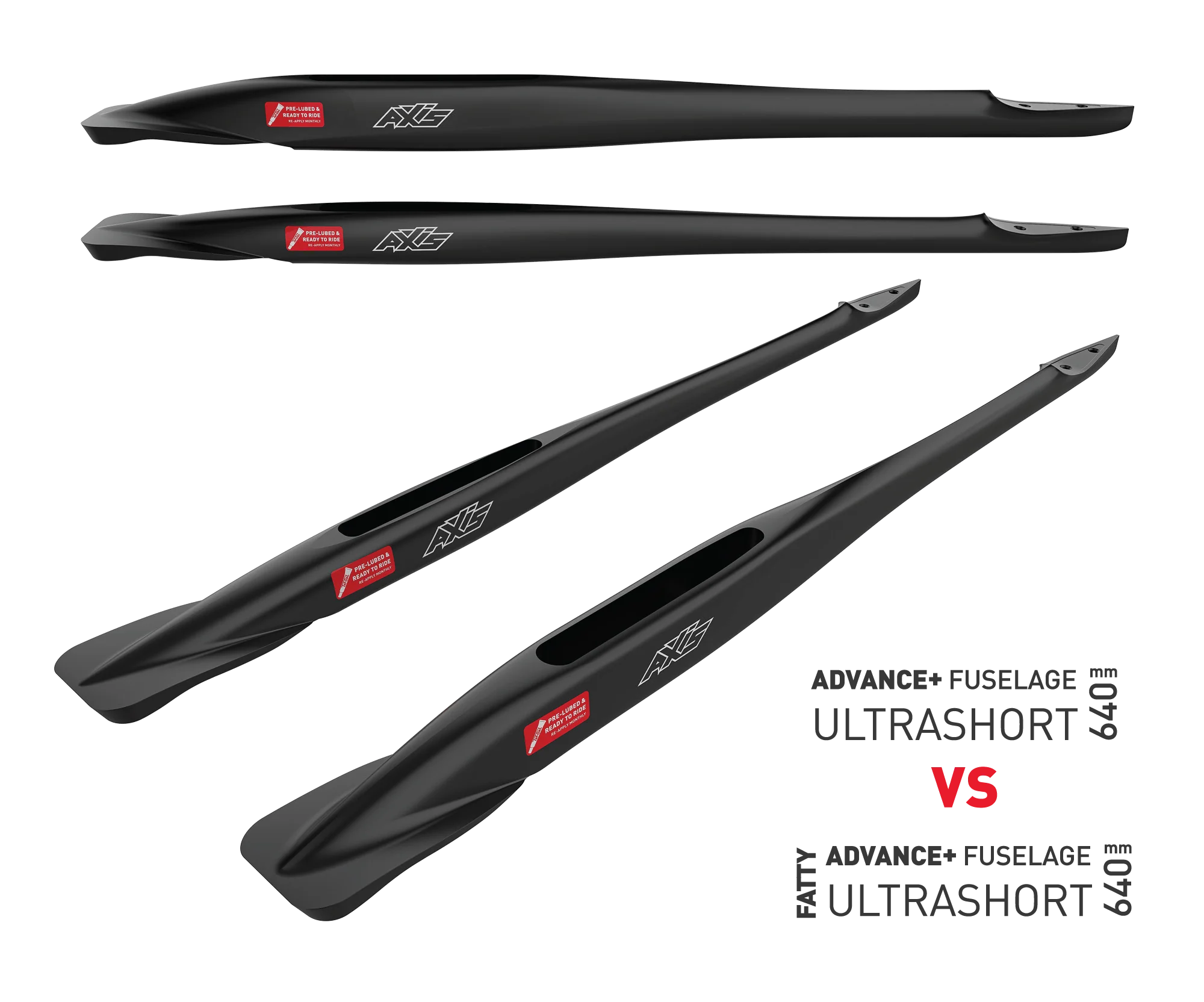 AXIS Black Fuselage - Crazyshort Length - Advance+ Fatty - 700mm with Zinc & Titanium inserts